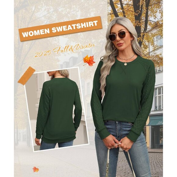 Women’s Crewneck Sweater Cable Knit Long Sleeve Lightweight Fall Pullover - Picture 3 of 6